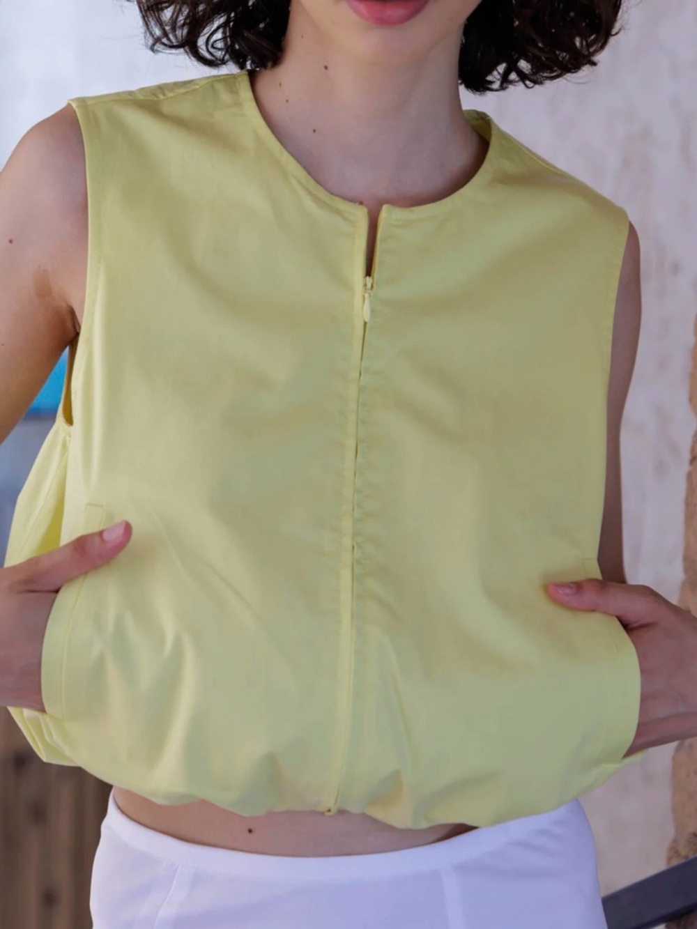 Zara Lemon Yellow Sleeveless Zip-Front Vest